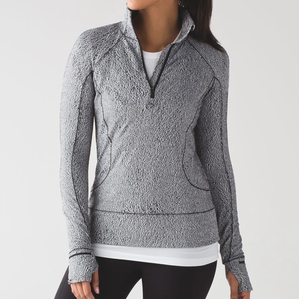 Lululemon Rush Hour Half Zip Running Top Luon Spray Jacquard White Black